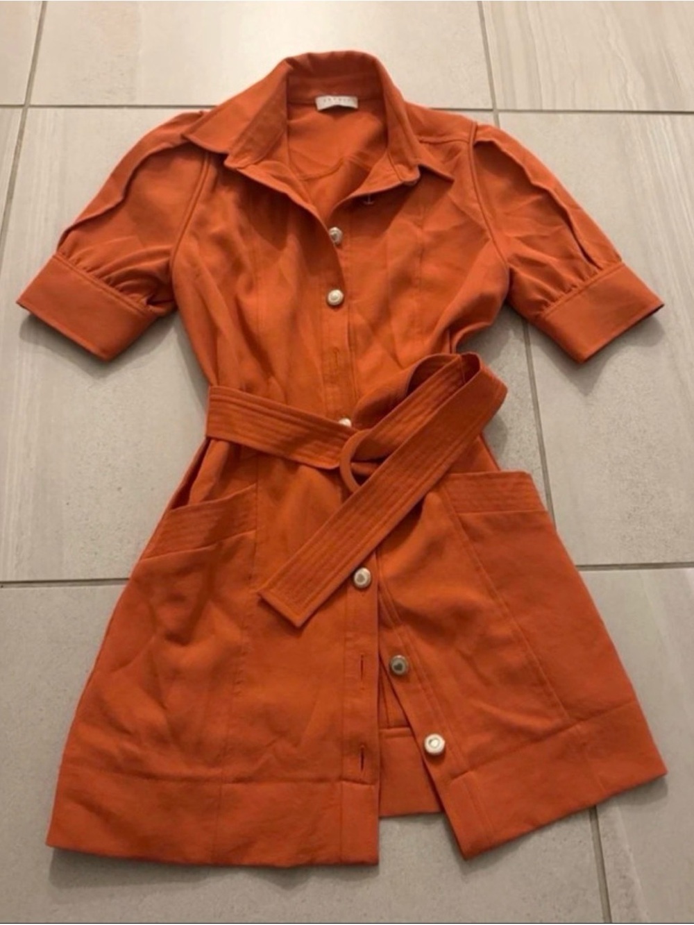 Sandro orange button up dress with belt